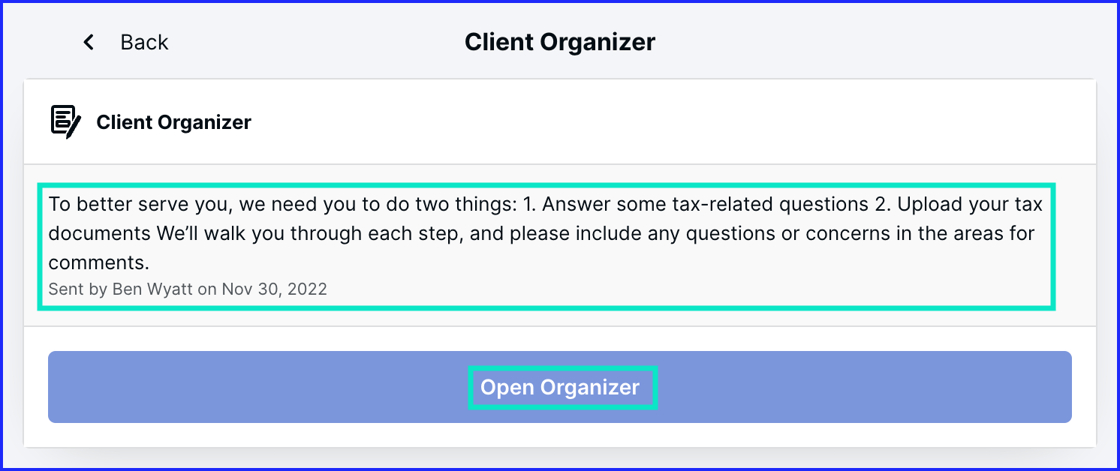 Open Organizer Screen